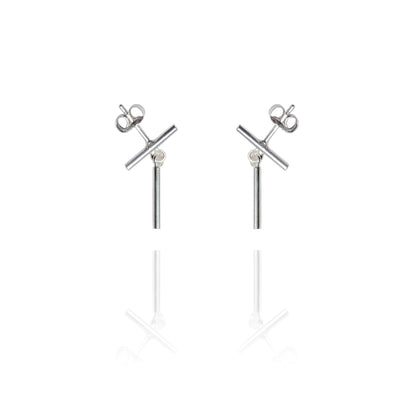 Silver Bar Dangle Studs